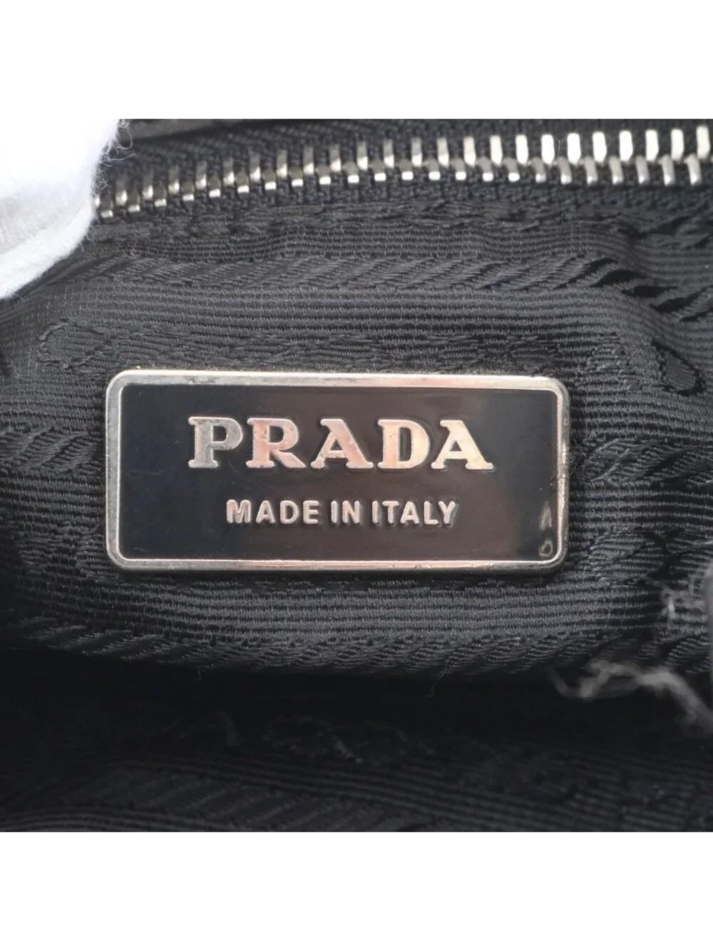Prada Tessuto Nylon Triangle Logo Leather Tote Shoulder Hand Black